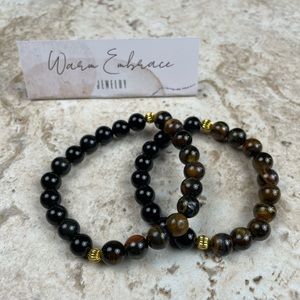 Protection Bracelet with Tigers Eye and Obsidian